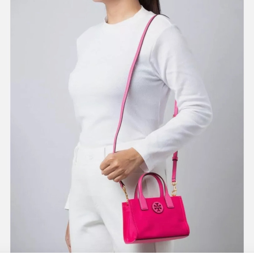 TORY BURCH ELLA NYLON MINI TOTE CROSSBODY BAG SATCHEL BRIGHT PINK